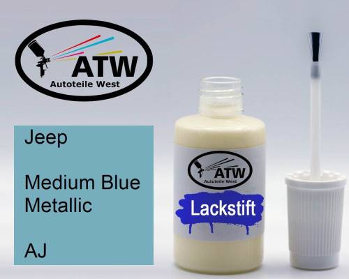 Jeep, Medium Blue Metallic, AJ: 20ml Lackstift, von ATW Autoteile West.